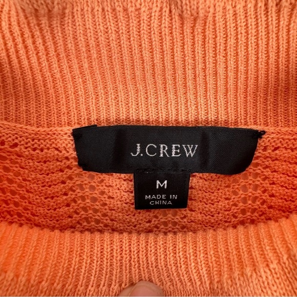 J Crew Womens Pointelle Sweater Medium Peach Ruffle Sheer Preppy Pastel Dainty - Picture 12 of 14